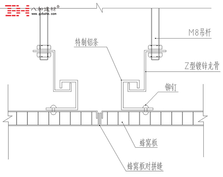 鋁蜂窩板吊頂天花安裝節點方案二 鋁蜂窩板吊頂天花安裝節點方案二