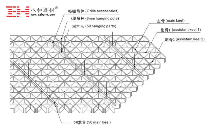 三角形鋁格柵吊頂安裝節點圖 三角形鋁格柵吊頂安裝節點圖